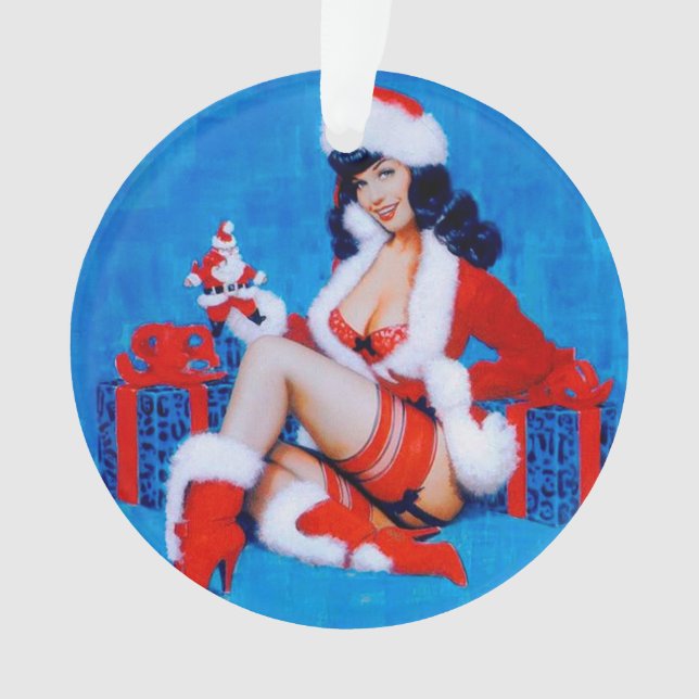 Ornamento Garota do Pin Up Presente de Natal (Frente)