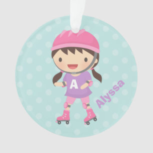 Ornamento Garota Fofo de Patins em Rosa e Roxo