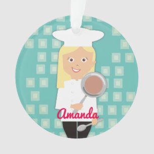 Ornamento Garota loira que frita pan personalizada