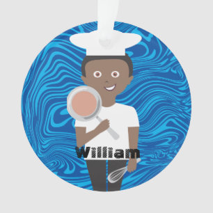Ornamento Garoto africano chef fritando pan personalizado