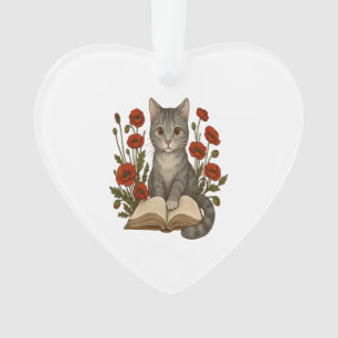 Ornamento Gata Bibliófila � Gata Linda Lendo Com Papoulas Pa