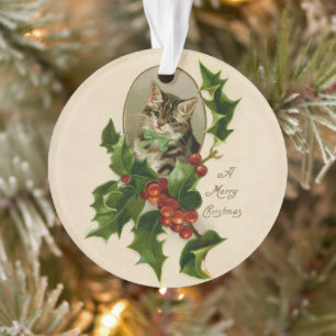 Ornamento Gatinho de Natal Vitoriano em Tabby Antigo com Aze