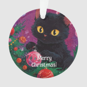 Ornamento Gatinho Preto e Árvore de Natal