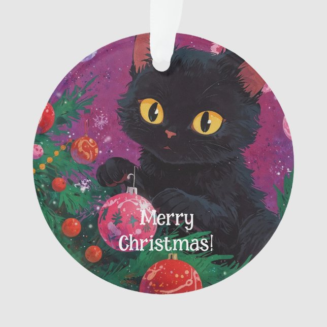Ornamento Gatinho Preto e Árvore de Natal (Frente)