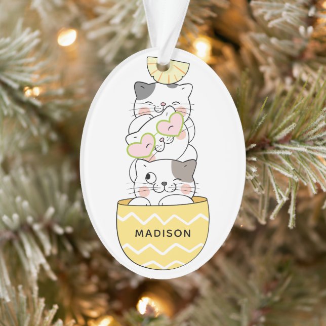 Ornamento Gatinhos de Cute de Nome Personalizado (Árvore)