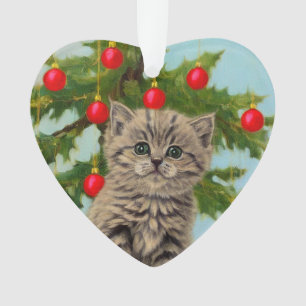 Ornamento Gato Antigo e Árvore de Natal