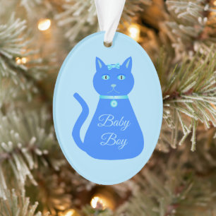 Ornamento Gato de Bebê Azul e Bonito Personalizado Primeiro