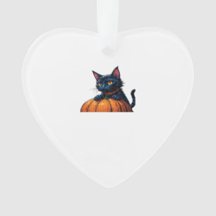 Ornamento Gato de Halloween em Enfeitiçado Remendo de Abóbor