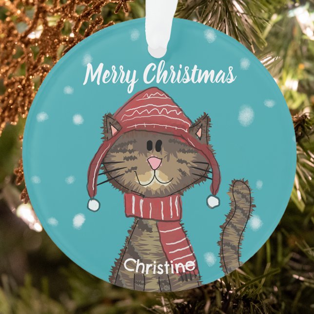 Ornamento Gato de Natal bonito com Feriado de Chapéu Persona (Criador carregado)