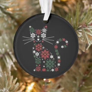 Ornamento Gato de Natal Fez Flocos de Neve Gatos Engraçados