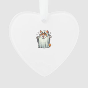Ornamento Gato Fantasma Abóbora Halloween. Camiseta sem Mang
