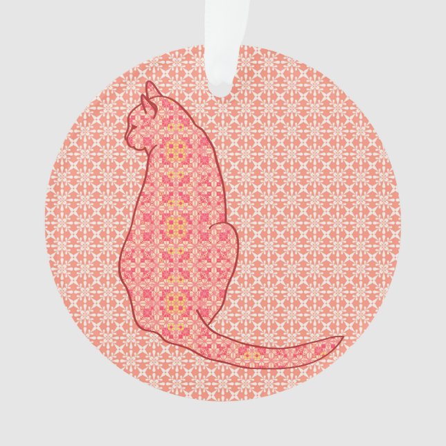 Ornamento Gato Japonês - Coral Orange Batik (Frente)