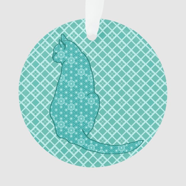 Ornamento Gato Japonês - Turquoise Kimono Impressão (Frente)