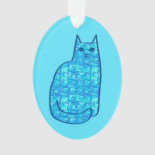 Ornamento Gato Moderno do Século médio, Turquesa e Marinho