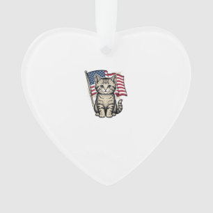 Ornamento Gato Patriótico com Bandeira Americana Vetor Vinta