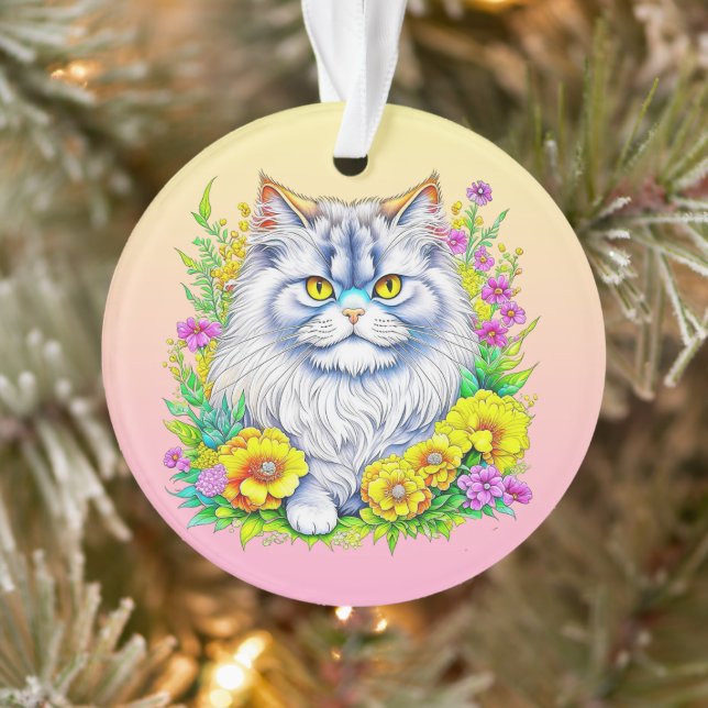 Ornamento Gato Persa em Flores Personalizadas no Natal (Árvore)