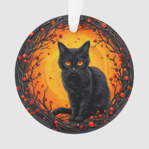 Ornamento Gato Preto de Halloween com Olhos Brilhantes
