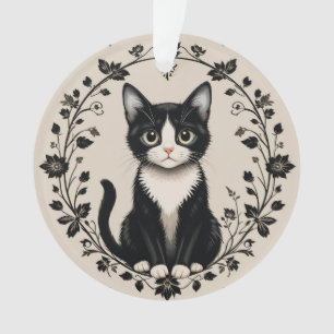 Ornamento Gato Preto e Branco Elegante