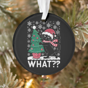 Ornamento Gato Que Gato Preto Engraçado Empurrando Árvore De