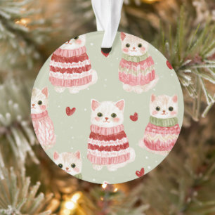 Ornamento Gatos Corações Vermelhos Rosa
