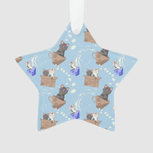 Ornamento Gatos na caixa e leite cai em azul