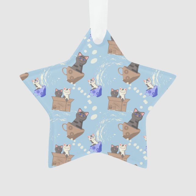 Ornamento Gatos na caixa e leite cai em azul (Frente)