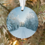 Ornamento Gelo e neve | Frozen Winter Road Russia, Sibéria<br><div class="desc">Esta incrível foto do Getty Images apresenta uma estrada de inverno congelada na Rússia,  Sibéria,  Altai,  região Ust-Koksenskiy.</div>
