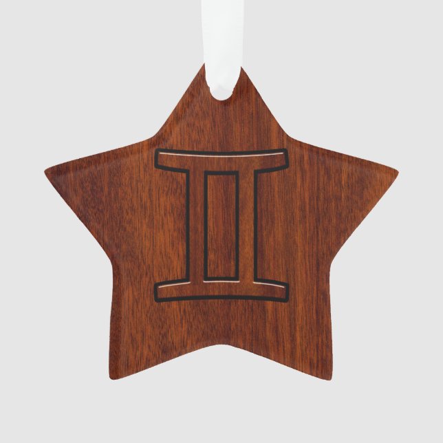 Ornamento Gemini Zodiac - Sinal de Mahogany Wood Style (Frente)