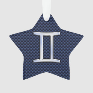 Ornamento Gemini Zodiac Sinal no Marinho Blue Carbon Fibra I