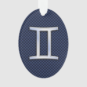 Ornamento Gemini Zodiac Sinal no Marinho Blue Carbon Fibra I