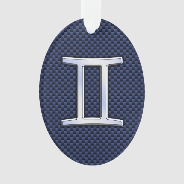 Ornamento Gemini Zodiac Sinal no Marinho Blue Carbon Fibra I (Frente)