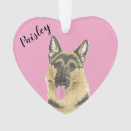 Ornamento German shepherd de Coração Rosa Personalizado