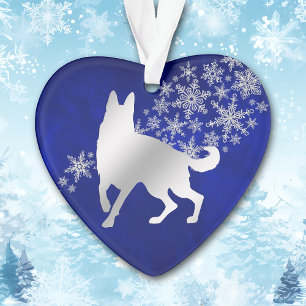 Ornamento German shepherd Floco de Neve Azul Prata