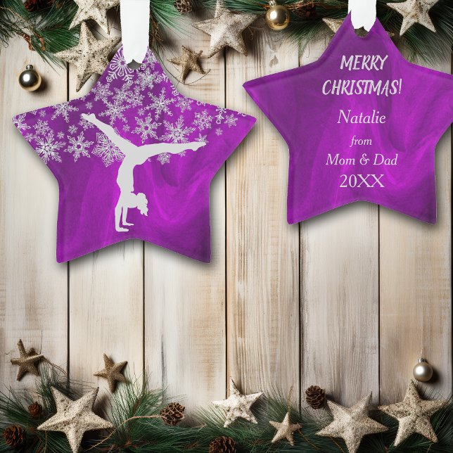 Ornamento Ginasta Silver Snowflake em Roxo (Criador carregado)