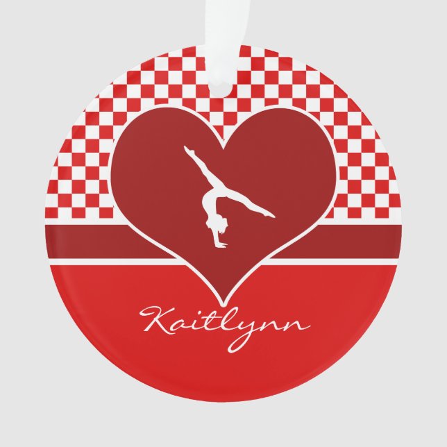 Ornamento Ginástica Checkered do vermelho rico com monograma (Frente)