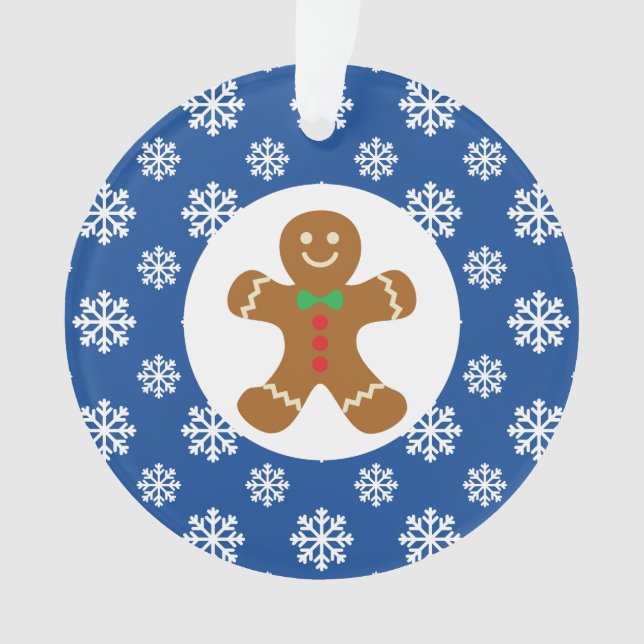 Ornamento Gingerpão Homem Neve Flocos de Natal Azul (Frente)