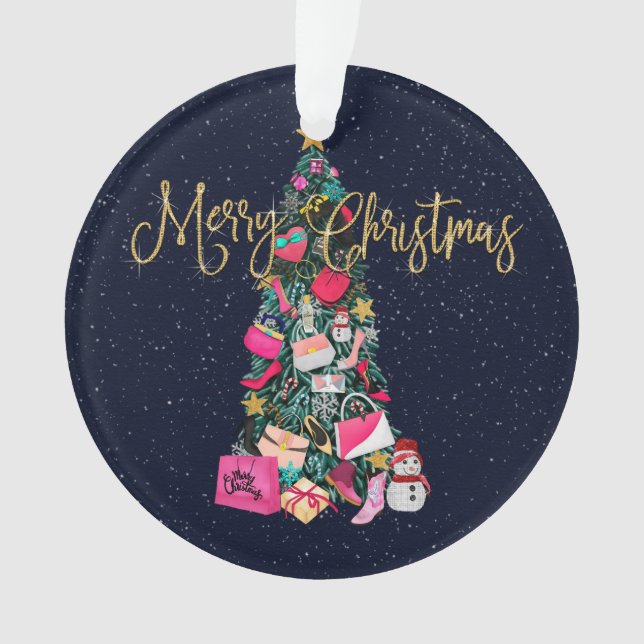 Ornamento Glam Girly Calçados Maquiagem de Bolsa de Natal (Frente)