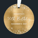Ornamento Glittery Gold Foil 50th Birthday<br><div class="desc">Crie seu próprio ornamento acrílico do círculo de 50 anos para sua sogra Você pode personalizar o texto do bloco ou a letra ou o estilo da caligrafia. O fundo da arte digital apresenta uma falso brilho dourado e uma folha de papel amarelo-ouro. Na parte de trás, você pode adicionar...</div>