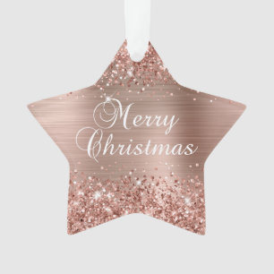 Ornamento Glittery Rose Gold Folha Merry Christmas
