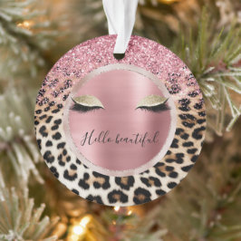 Ornamento Glitzy Cor de rosa Leve Dourada Eyelashes Leopardo