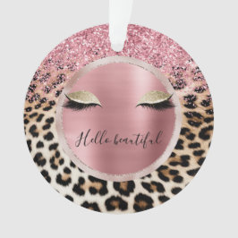 Ornamento Glitzy Cor de rosa Leve Dourada Eyelashes Leopardo