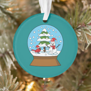 Ornamento Globo de Neve com Cardeal Snowman e Pine Tree