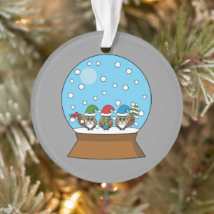 Ornamento Globo de Neve com Três Corujas Gnomo