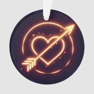 Ornamento glowing image of a heart with cupid's arrow