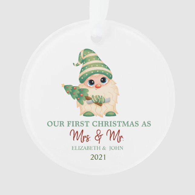 Ornamento Gnome Pinheiro Nosso Primeiro Natal (Frente)
