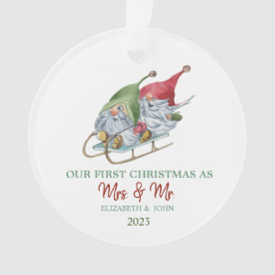 Ornamento Gnômes Fofos Trenó Nosso Primeiro Natal