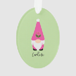 Ornamento Gnomo Rosa Nome Ano Verde Cheque de Natal