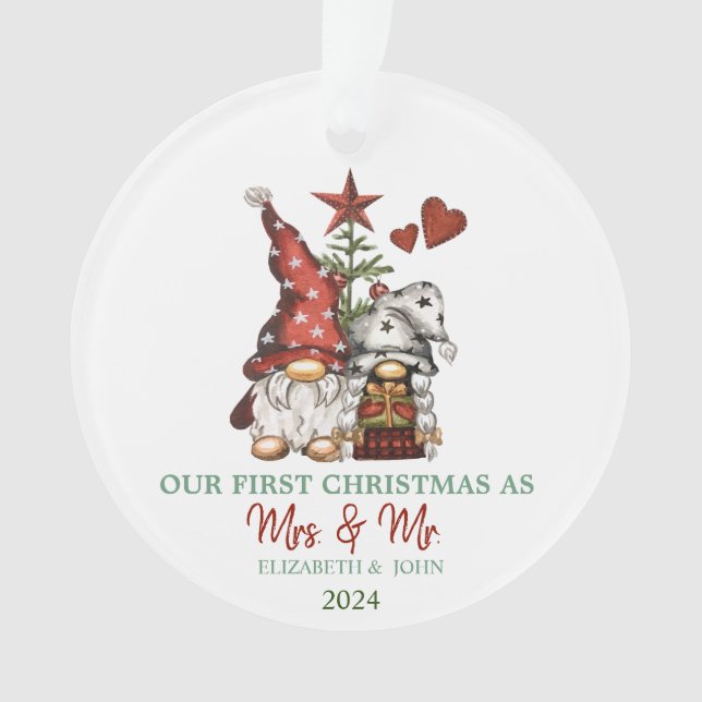 Ornamento Gnomos Cons Pinhem Árvore Nosso Primeiro Natal (Frente)