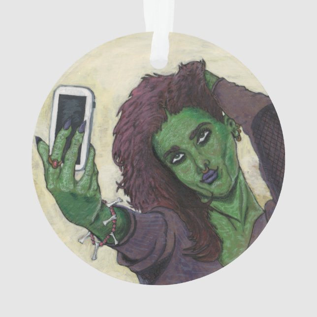 Ornamento Goblin Girl Phone Selfie Fantasy Arylic Ornament (Verso)