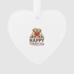 Ornamento Golden Retriever Feliz Dia dos Namorados